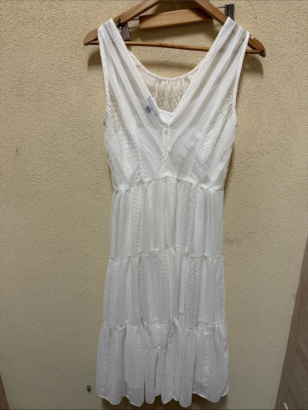 J. Crew White Sleeveless Midi Dress with Textured Dot Detail Size S #010